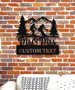 Customizable Metal Wall Sculpture Skiing Couple & Mountain Landscape Ideal for Valentine'S Day, Engagement, Wedding Anniversary Classic Home Decor