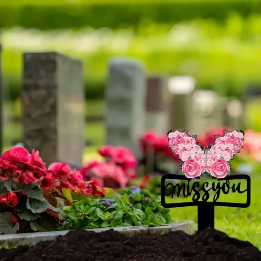 Art Deco Acrylic "Miss You" Memorial Garden Stake Multipurpose Outdoor Tombstone Marker for Cemetery, Condolences & Loved Ones Tribute, Memorial Day Decorations