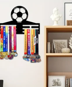 Soccer Medal Hanger Wall Art: 12 Slot Metal Football Award Display, Perfect for Bedroom Or Living Room Decor, Suitable for Indoor Use