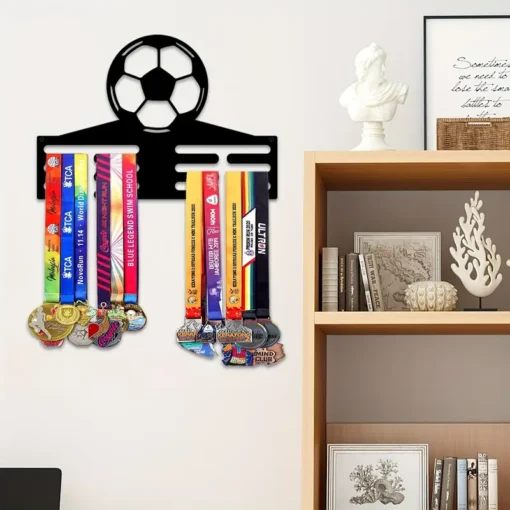 Soccer Medal Hanger Wall Art: 12 Slot Metal Football Award Display, Perfect for Bedroom Or Living Room Decor, Suitable for Indoor Use