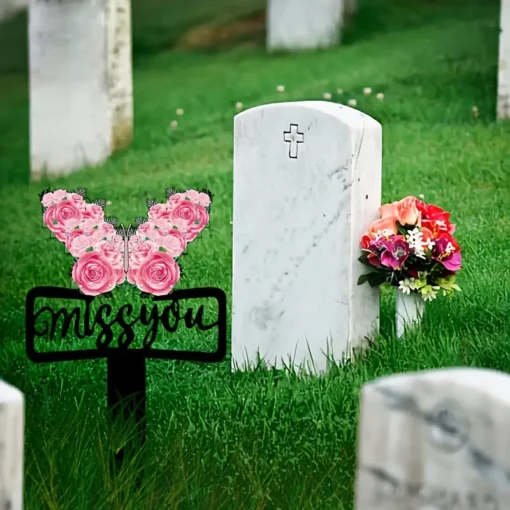 Art Deco Acrylic "Miss You" Memorial Garden Stake Multipurpose Outdoor Tombstone Marker for Cemetery, Condolences & Loved Ones Tribute, Memorial Day Decorations