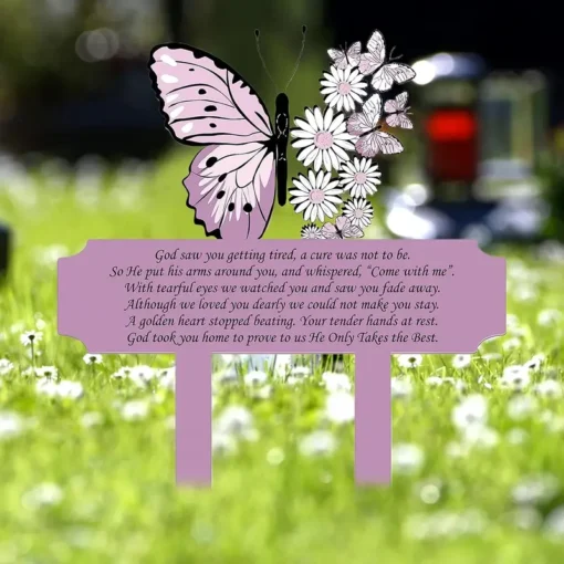 Butterfly Memorial Acrylic Stake Sympathy Tribute Marker, Universal Holiday Waterproof Outdoor Decor, Easy-to-Install Garden Graveside Remembrance Sign, Stake Mount without Electricity