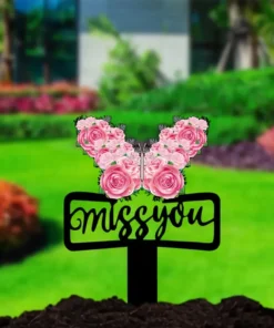 Art Deco Acrylic "Miss You" Memorial Garden Stake Multipurpose Outdoor Tombstone Marker for Cemetery, Condolences & Loved Ones Tribute, Memorial Day Decorations