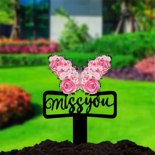 Art Deco Acrylic "Miss You" Memorial Garden Stake Multipurpose Outdoor Tombstone Marker for Cemetery, Condolences & Loved Ones Tribute, Memorial Day Decorations