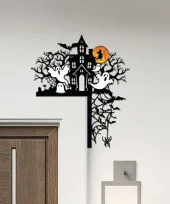 1PC Halloween Haunted Mansion Iron Door Topper with Ghosts, Spooky Silhouette Metal Sign for Home Decor, Festive Halloween Gift