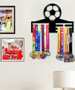 Soccer Medal Hanger Wall Art: 12 Slot Metal Football Award Display, Perfect for Bedroom Or Living Room Decor, Suitable for Indoor Use