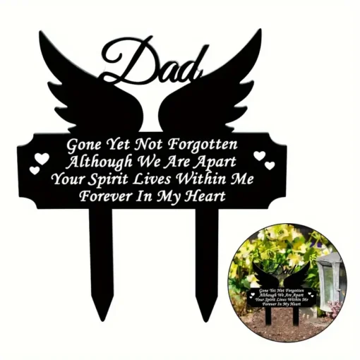 Heartfelt Rustic Memorial Grave Marker Weatherproof Cemetery Decoration with Angel Wings and Heartfelt Message Outdoor Garden Plaque Stake for Lost Loved Ones, Durable Plastic Construction, Easy Installation, and Long Lasting Tribute