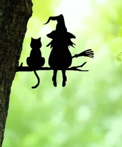 Witch and Cat Metal Silhouette Wall Art - Perfect for Home, Garden, Patio Decor | Ideal Birthday & Housewarming Gift