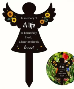 Angel-Shaped Memorial Plaque Stake - Waterproof Acrylic, Perfect for Cemetery & Garden Decor - In Memory of a Life So Beautifully Lived, A Heart So Deeply Loved