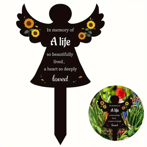 Angel-Shaped Memorial Plaque Stake - Waterproof Acrylic, Perfect for Cemetery & Garden Decor - In Memory of a Life So Beautifully Lived, A Heart So Deeply Loved