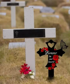 1pc Acrylic Cemetery Memorial Cross Garden Graves Decoration Outdoor Yard Stakes for Loved Ones