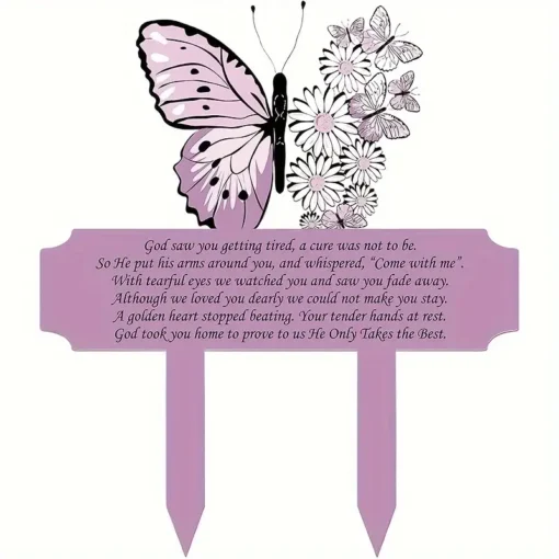 Butterfly Memorial Acrylic Stake Sympathy Tribute Marker, Universal Holiday Waterproof Outdoor Decor, Easy-to-Install Garden Graveside Remembrance Sign, Stake Mount without Electricity