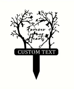 Custom Grave Memorial Stake, Vintage Metal Tree Heart Design, Door Mount Cemetery Sign Plaque, Multipurpose Metal Yard Stake, Garden Memorial Decoration with Custom Text Option