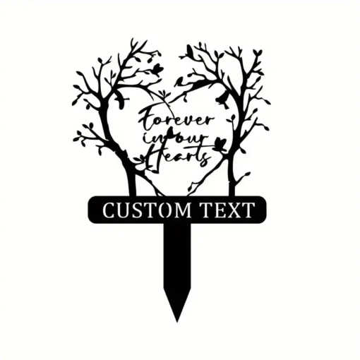 Custom Grave Memorial Stake, Vintage Metal Tree Heart Design, Door Mount Cemetery Sign Plaque, Multipurpose Metal Yard Stake, Garden Memorial Decoration with Custom Text Option