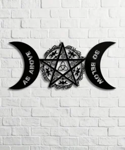 1pc, Pentagram Metal Wall Art, 17.53x39.88cm, Classic Witch Pagan Celestial Design, Moon Phase Bedroom Decor, Original Sculpture Statue, Easy to Hang Wall Mural for Living Room, for Halloween