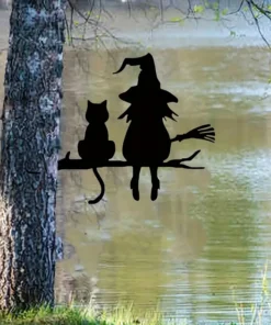 Witch and Cat Metal Silhouette Wall Art - Perfect for Home, Garden, Patio Decor | Ideal Birthday & Housewarming Gift