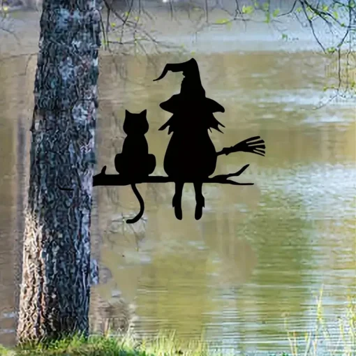 Witch and Cat Metal Silhouette Wall Art - Perfect for Home, Garden, Patio Decor | Ideal Birthday & Housewarming Gift