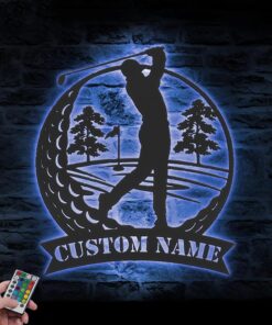 Disc Golf Player Metal Wall Art LED Light Personalized Disc Golfer Name Sign Home Decor Decoration Man Cave Birthday Christmas