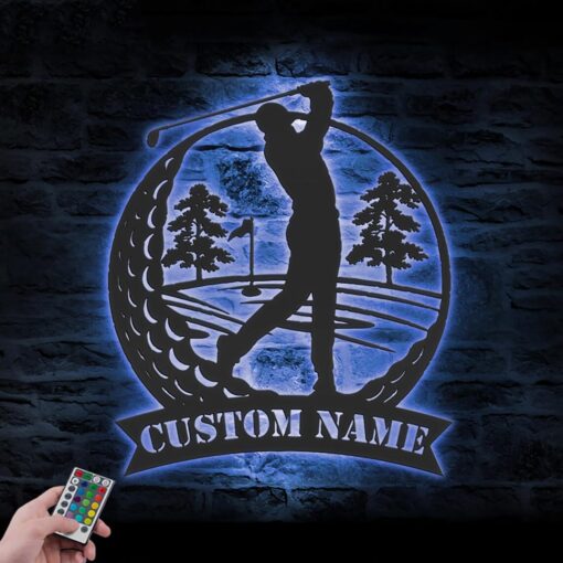 Disc Golf Player Metal Wall Art LED Light Personalized Disc Golfer Name Sign Home Decor Decoration Man Cave Birthday Christmas