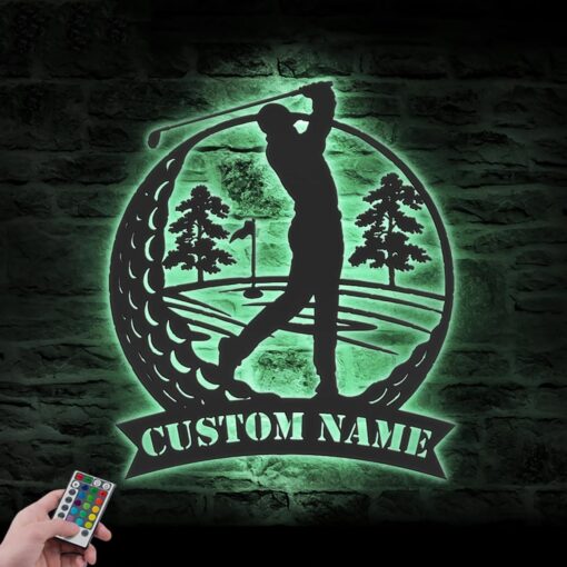 Disc Golf Player Metal Wall Art LED Light Personalized Disc Golfer Name Sign Home Decor Decoration Man Cave Birthday Christmas