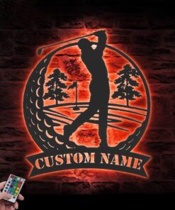 Disc Golf Player Metal Wall Art LED Light Personalized Disc Golfer Name Sign Home Decor Decoration Man Cave Birthday Christmas