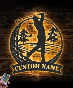 Disc Golf Player Metal Wall Art LED Light Personalized Disc Golfer Name Sign Home Decor Decoration Man Cave Birthday Christmas