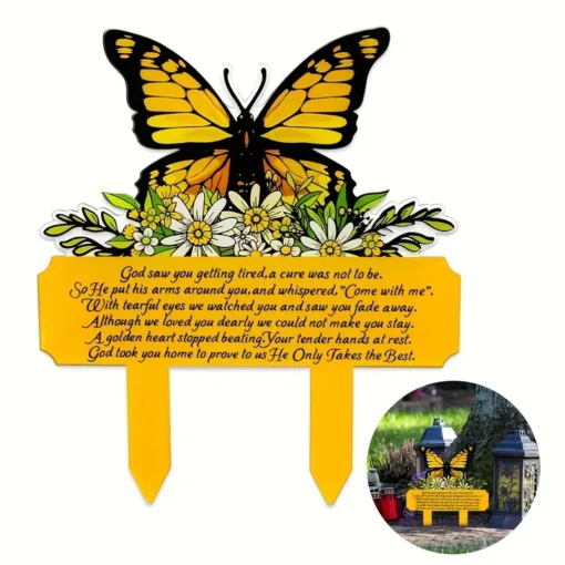 Acrylic Custom Text Memorial Butterfly Sign, Art Deco Style, Polypropylene, Floor Mount, Nature & Outdoors Theme, Flag Day Outdoor Decor, No Electricity or Battery Needed, for Cemetery, Garden, Lost Loved Ones, Family, Pets