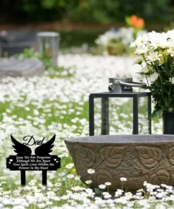 Heartfelt Rustic Memorial Grave Marker Weatherproof Cemetery Decoration with Angel Wings and Heartfelt Message Outdoor Garden Plaque Stake for Lost Loved Ones, Durable Plastic Construction, Easy Installation, and Long Lasting Tribute