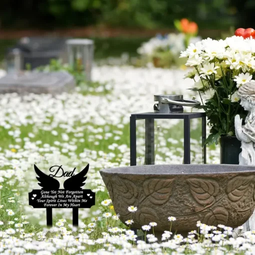 Heartfelt Rustic Memorial Grave Marker Weatherproof Cemetery Decoration with Angel Wings and Heartfelt Message Outdoor Garden Plaque Stake for Lost Loved Ones, Durable Plastic Construction, Easy Installation, and Long Lasting Tribute