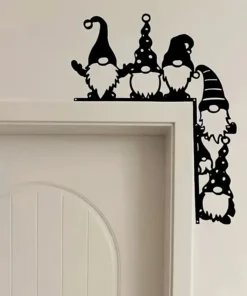 Classic Black Iron Santa Gnome Door Corner Decor Easy Install, No Power Needed, Perfect for Christmas & Thanksgiving