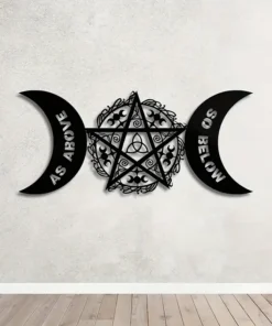 1pc, Pentagram Metal Wall Art, 17.53x39.88cm, Classic Witch Pagan Celestial Design, Moon Phase Bedroom Decor, Original Sculpture Statue, Easy to Hang Wall Mural for Living Room, for Halloween