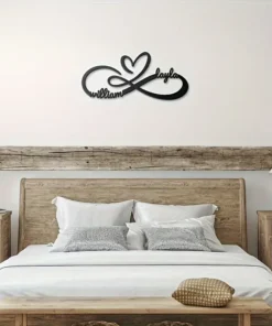 Personalized Infinity Heart Metal Wall Art Custom Name Engraving, Perfect for Couples Home Decor, Anniversary & Engagement Valentines Day Gifts