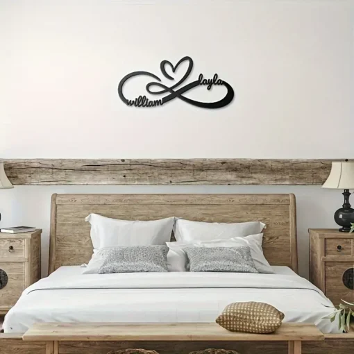 Personalized Infinity Heart Metal Wall Art Custom Name Engraving, Perfect for Couples Home Decor, Anniversary & Engagement Valentines Day Gifts