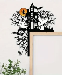 1PC Halloween Haunted Mansion Iron Door Topper with Ghosts, Spooky Silhouette Metal Sign for Home Decor, Festive Halloween Gift