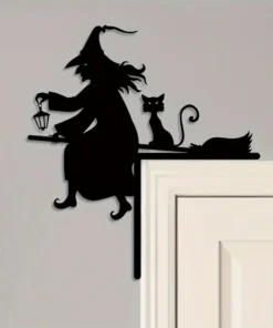 Iron Witch and Cat Door Frame Silhouette Decoration, 1pc, Halloween Festive Decor for Indoor Bedroom, Home Gathering, Exterior Courtyard Sign – Versatile Holiday Ornament for Home and Party Decor