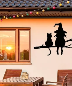 Witch and Cat Metal Silhouette Wall Art - Perfect for Home, Garden, Patio Decor | Ideal Birthday & Housewarming Gift