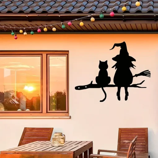 Witch and Cat Metal Silhouette Wall Art - Perfect for Home, Garden, Patio Decor | Ideal Birthday & Housewarming Gift