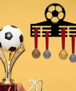 Soccer Medal Hanger Wall Art: 12 Slot Metal Football Award Display, Perfect for Bedroom Or Living Room Decor, Suitable for Indoor Use