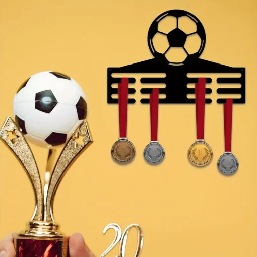 Soccer Medal Hanger Wall Art: 12 Slot Metal Football Award Display, Perfect for Bedroom Or Living Room Decor, Suitable for Indoor Use