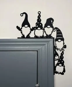 Classic Black Iron Santa Gnome Door Corner Decor Easy Install, No Power Needed, Perfect for Christmas & Thanksgiving