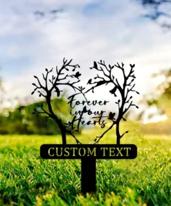 Custom Grave Memorial Stake, Vintage Metal Tree Heart Design, Door Mount Cemetery Sign Plaque, Multipurpose Metal Yard Stake, Garden Memorial Decoration with Custom Text Option