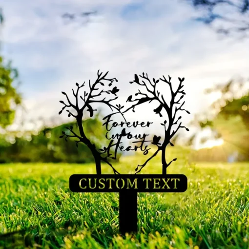 Custom Grave Memorial Stake, Vintage Metal Tree Heart Design, Door Mount Cemetery Sign Plaque, Multipurpose Metal Yard Stake, Garden Memorial Decoration with Custom Text Option