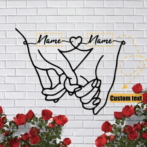 Custom Metal Wall Art Personalized Couple Name Decoration, Couple Holding Hands Heart Design, Exclusive Wall Decor, Holiday Gifts, Home Decor, Valentine'S Day Decor, Wall Sculptures