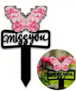 Art Deco Acrylic "Miss You" Memorial Garden Stake, 20.32x11.94 cm, Multipurpose Outdoor Tombstone Marker for Cemetery, Condolences & Loved Ones Tribute, Memorial Day Decorations