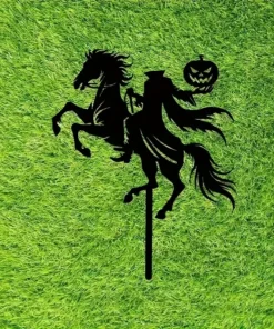 1pc Art Deco Metal Silhouette Garden Stake, Halloween Horseman with Pumpkin Head, Outdoor Lawn & Patio Decor, Floor Mount, No Electricity Needed, Perfect Housewarming Gift