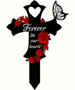 Acrylic Cemetery Memorial Cross Garden Graves Decoration Outdoor Yard Metal Stakes for Loved Ones