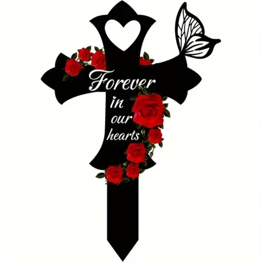 Acrylic Cemetery Memorial Cross Garden Graves Decoration Outdoor Yard Metal Stakes for Loved Ones