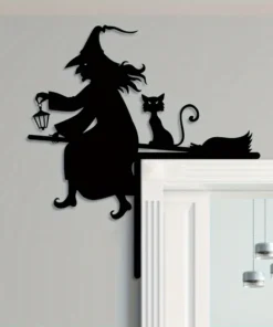 Iron Witch and Cat Door Frame Silhouette Decoration, 1pc, Halloween Festive Decor for Indoor Bedroom, Home Gathering, Exterior Courtyard Sign – Versatile Holiday Ornament for Home and Party Decor