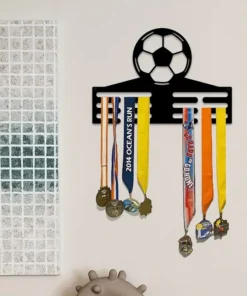 Soccer Medal Hanger Wall Art: 12 Slot Metal Football Award Display, Perfect for Bedroom Or Living Room Decor, Suitable for Indoor Use