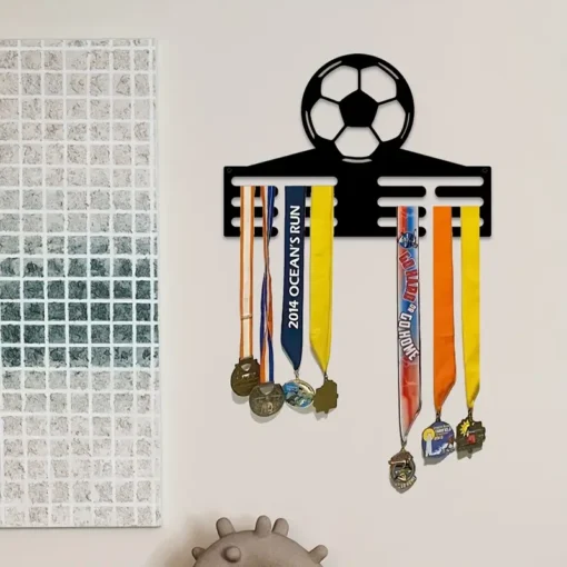 Soccer Medal Hanger Wall Art: 12 Slot Metal Football Award Display, Perfect for Bedroom Or Living Room Decor, Suitable for Indoor Use